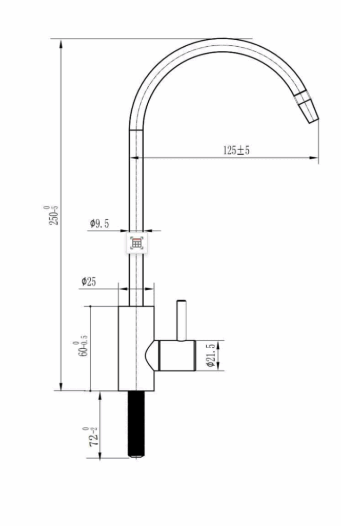 Disegno tecnico di un rubinetto a levetta ad 1 via